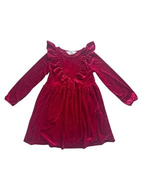 H&M Red Velvet Long Sleeved Ruffle Dress size 6X/7